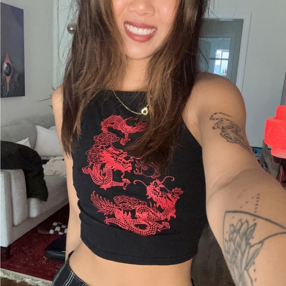 Red Dragon Cropped Halter Tank